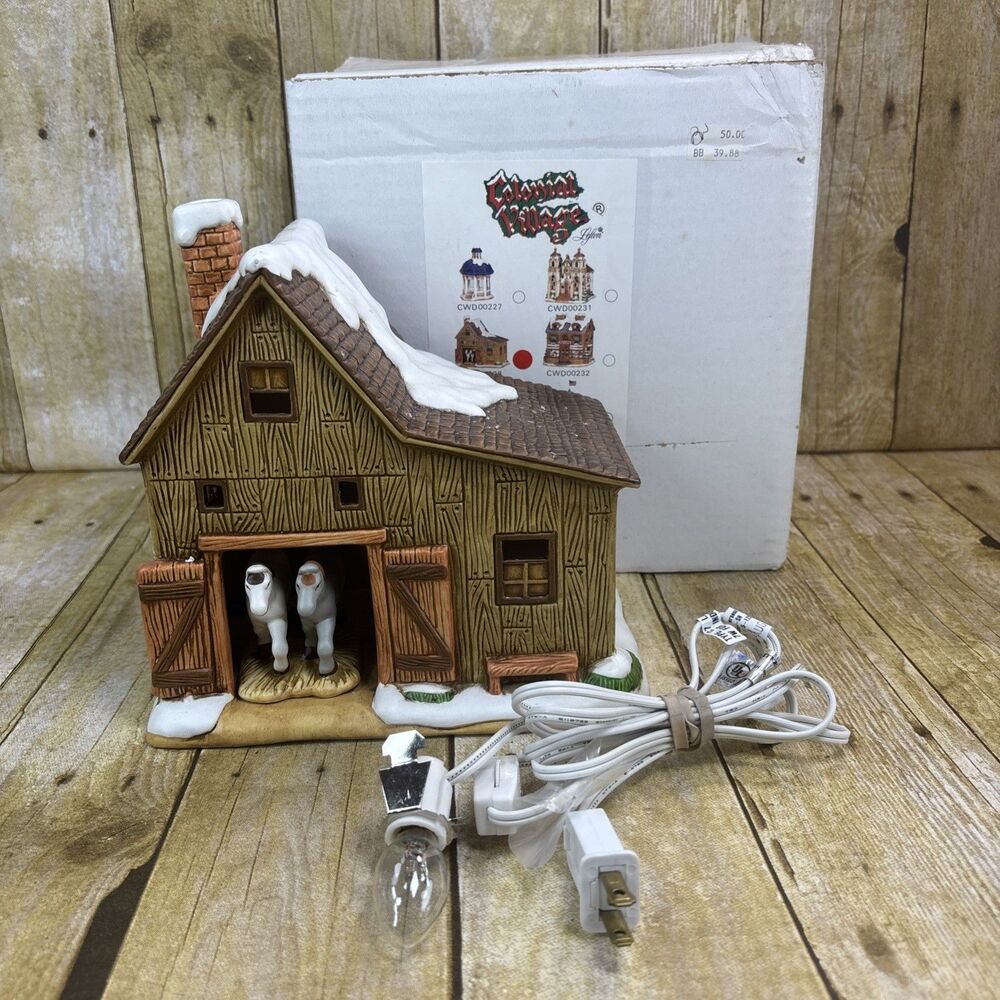 Lefton Colonial Village Lighted Barn Horse Stable Hand Painted 00228 Porcelain